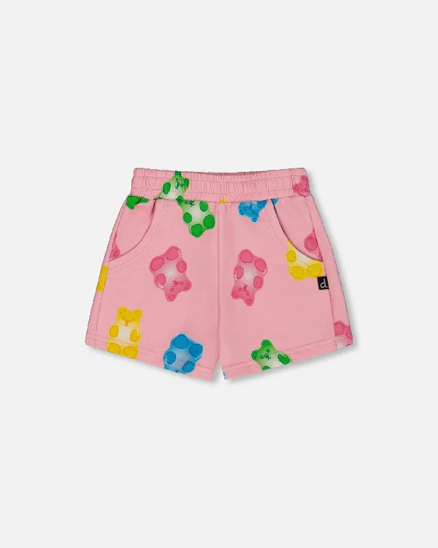 Men's Cozy Flannel Shorts for WinterPrinted French Terry Short Pink Multicolored Gummies Men's Cozy Flannel Shorts for WinterPrinted French Terry Short Pink Multicolored Gummies