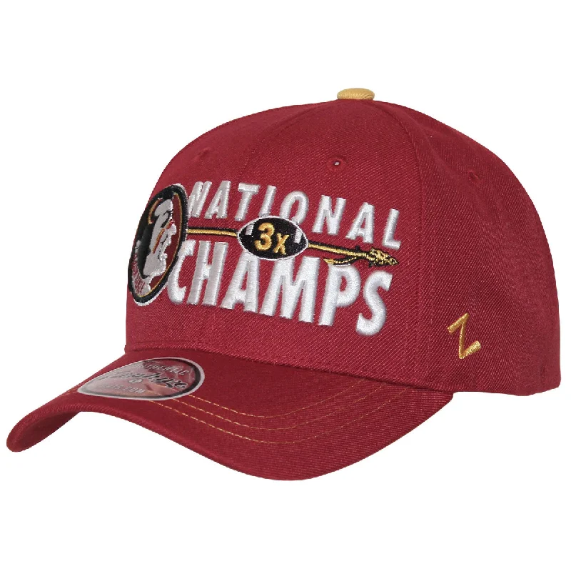 Beach Sun HatsZephyr Vault Seminole Logo 3X National Champs Design Adjustable Cap - Cardinal Beach Sun HatsZephyr Vault Seminole Logo 3X National Champs Design Adjustable Cap - Cardinal