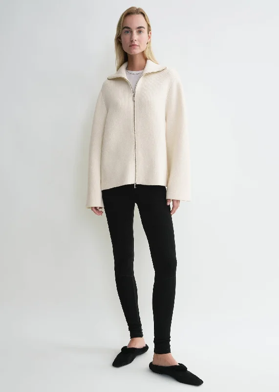 Men's Sweaters with Set-In SleevesDouble-knit zip sweater off-white