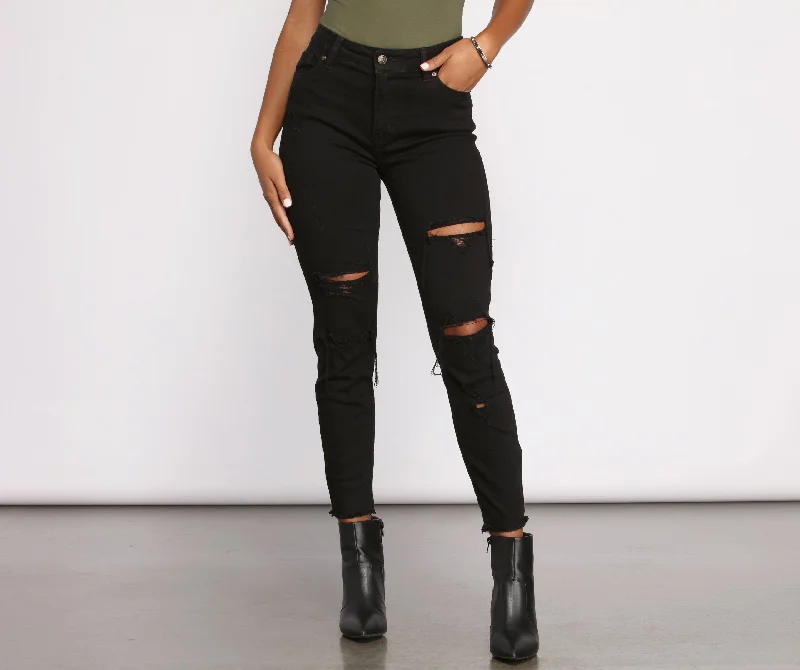 Inexpensive Men's JeansKittenAlarm - Clara High Rise Destructed Skinny Jeans