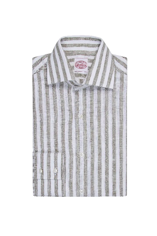 Men's Skinny-Fit Shirts for a Trendy LookGreen/White Stripe Single Cuff Linen Shirt