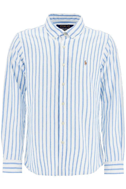 Men's Shirts with Patchwork SleevesPolo Ralph Lauren Men's Custom Fit Shirt In Striped Oxford