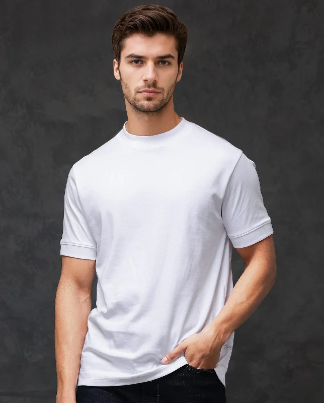 Men's Shirts with Hidden PocketsRare Rabbit Men's Mano White Cotton Fabric Half Sleeves Solid T-Shirt Men's Shirts with Hidden PocketsRare Rabbit Men's Mano White Cotton Fabric Half Sleeves Solid T-Shirt