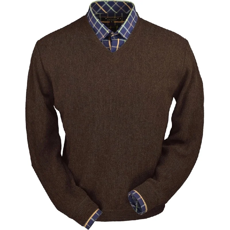 Men's Sweaters with SnapsBaby Alpaca 'Links Stitch' V-Neck Sweater in Chocolate Heather by Peru Unlimited Men's Sweaters with SnapsBaby Alpaca 'Links Stitch' V-Neck Sweater in Chocolate Heather by Peru Unlimited