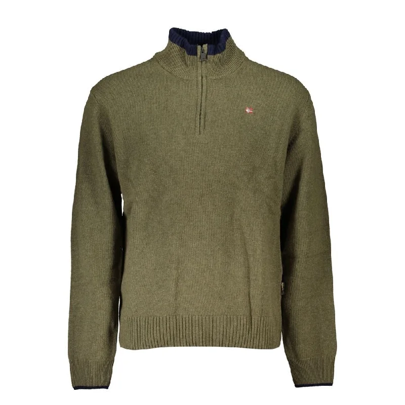 Casual Men's Pullover SweatersNapapijri Green Fabric Men Men's Sweater