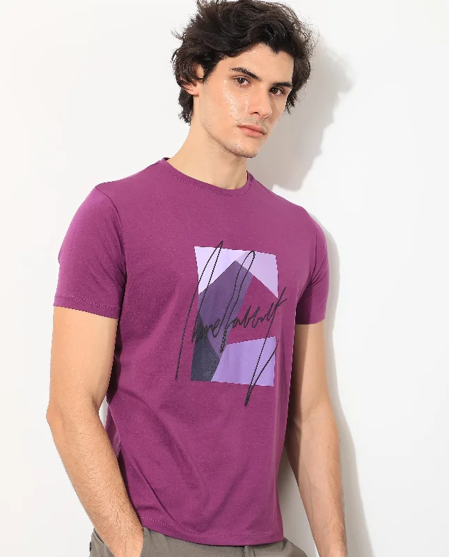 Men's Shirts with Barrel CuffsRare Rabbit Men's Claxton Purple Crew Neck Logo Printed Half Sleeves Slim Fit T-Shirt Men's Shirts with Barrel CuffsRare Rabbit Men's Claxton Purple Crew Neck Logo Printed Half Sleeves Slim Fit T-Shirt