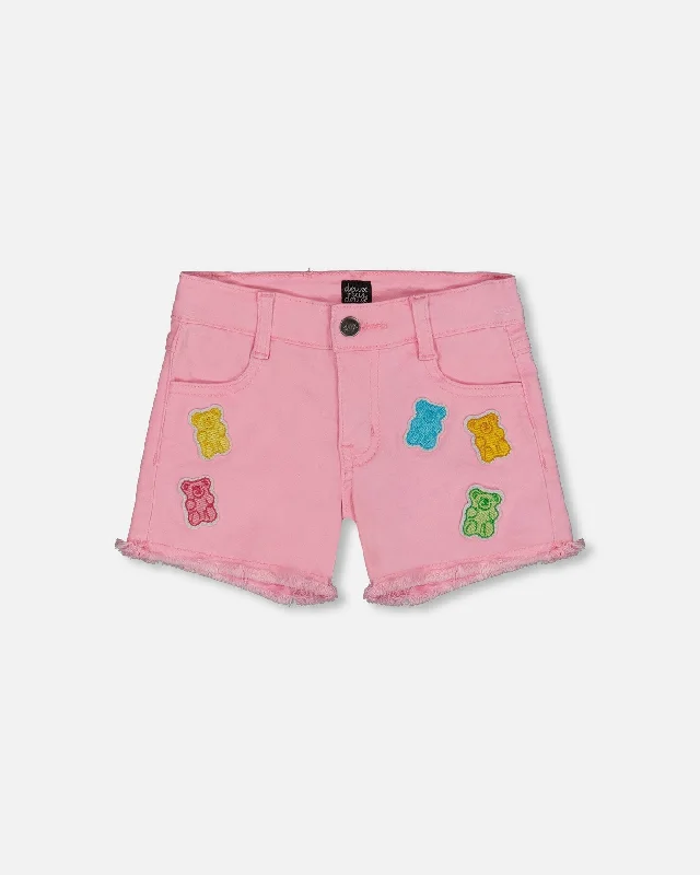Resilient and Durable Men's Work ShortsJean Short With Embroidery Pink And Multicolored Gummies Resilient and Durable Men's Work ShortsJean Short With Embroidery Pink And Multicolored Gummies