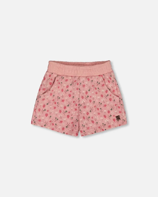 Robust Men's Denim and Canvas ShortsPrinted French Terry Short Old Pink And Flowers