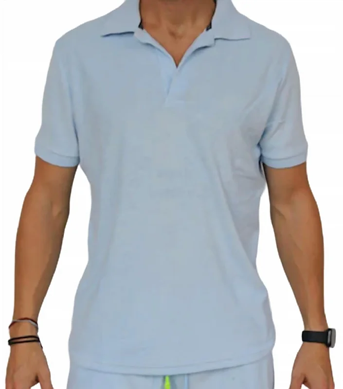Men's Shirts with Pleated HemlinesTowelling Polo Shirt In Blue