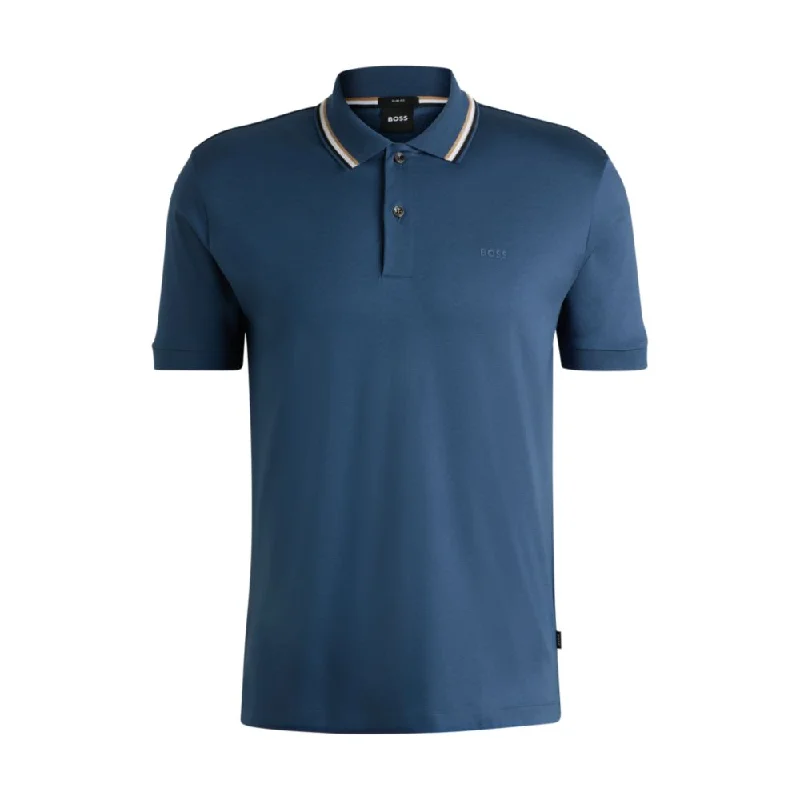Warm Men's Fleece-Lined TopsSlim-fit polo shirt in cotton with striped collar