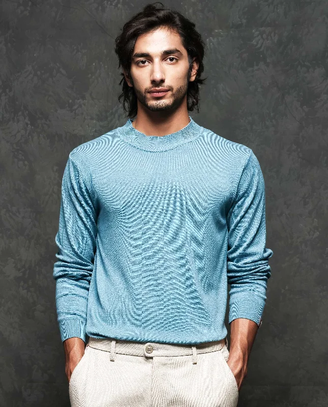 Men's Sweaters with SequinsRare Rabbit Mens Alfo 1 Light Blue Sweater Viscose Nylon Fabric High Neck Knitted Full Sleeves Fitted Men's Sweaters with SequinsRare Rabbit Mens Alfo 1 Light Blue Sweater Viscose Nylon Fabric High Neck Knitted Full Sleeves Fitted