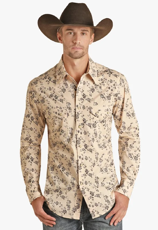 Comfortable Men's Flannel ShirtsRock & Roll Mens Floral Poplin Long Sleeve Shirt