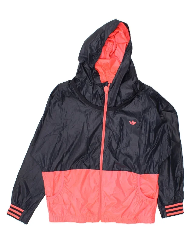 Novelty Trucker HatsADIDAS Girls Oversized Graphic Hooded Rain Jacket 14-15 Years Navy Blue