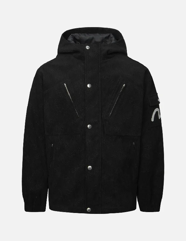 High-Quality Work HatsAllover Deboss Logo and Seagull Embroidery Loose Fit Hooded Corduroy Jacket High-Quality Work HatsAllover Deboss Logo and Seagull Embroidery Loose Fit Hooded Corduroy Jacket