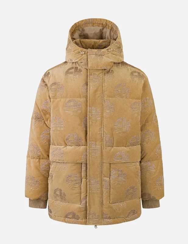 High-Quality Work HatsAllover EK Logo Velvet Relax Fit Down Jacket