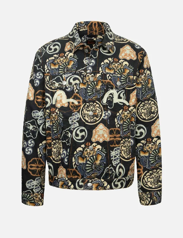 Stylish Trucker CapsAllover Godhead and Kamon Print Regular Fit Jacket