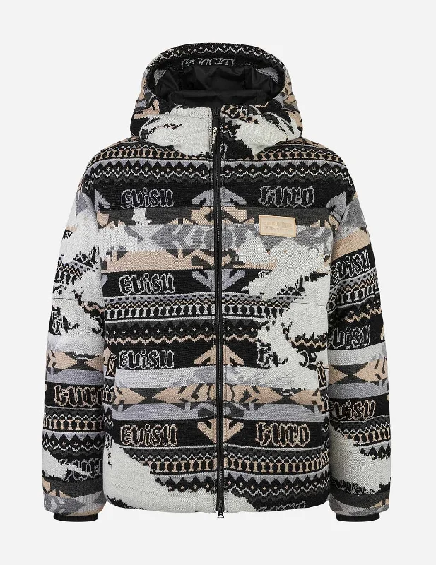 Affordable Winter HatsAllover Kamon Intarsia Oversized Down Jacket