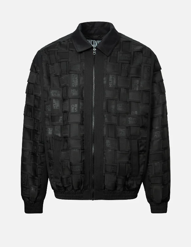 Female Straw HatsAllover Logo Print Relax Fit Tape Weaving Bomber Jacket
