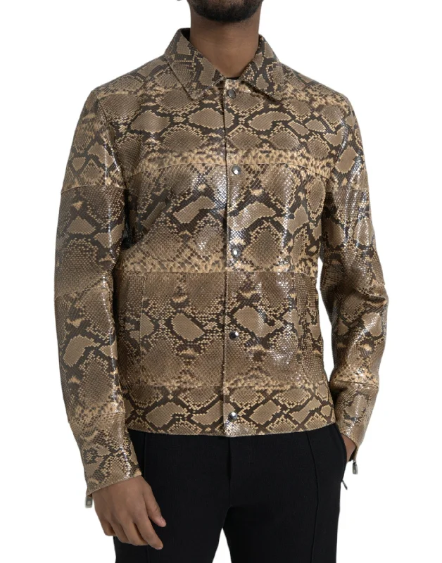 Relaxed Fisherman HatsBeige Exotic Leather Biker Blouson Jacket