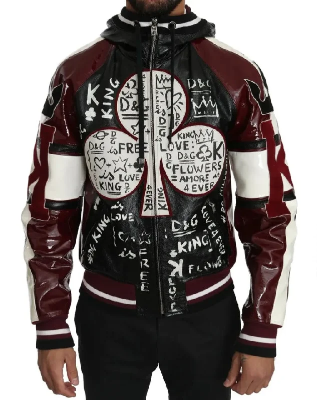 Warm Woolen HatsBlack Bordeaux Hooded Leather Dg King Of Love Jacket