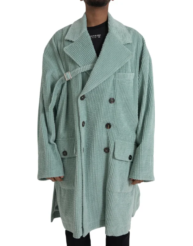 Artistic Derby HatsBlue Double Breasted Corduroy Cotton Jacket