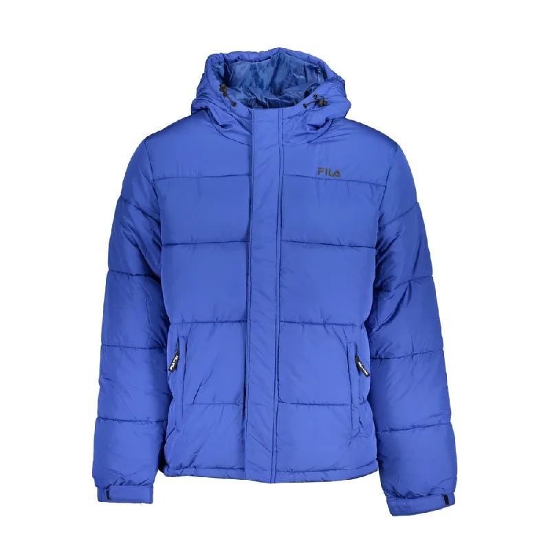Customized Trucker HatsChic Blue Hooded Jacket With Sleek Print