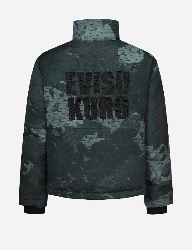 Retro Baseball CapsDeconstructed Print and Logo Embroidery Relax Fit Down Jacket