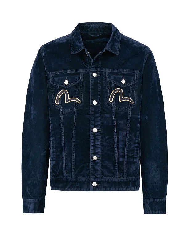 Women's Beanie CapsDischarge Taka Calligraphy Velvet Denim Jacket