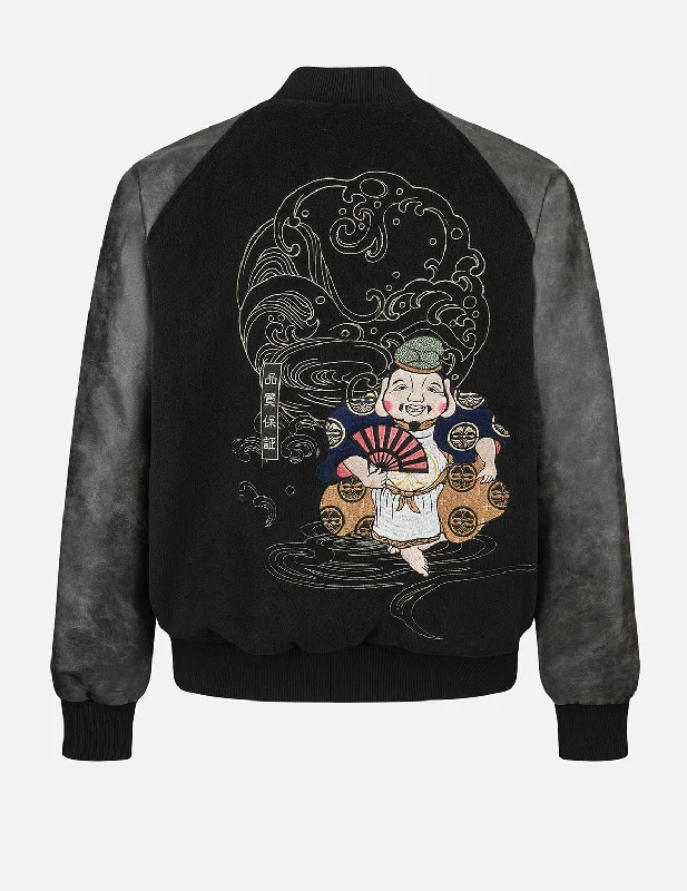 Beach Bucket CapsEbisu and Seagull Embroidery Relax Fit Padded Varsity Jacket