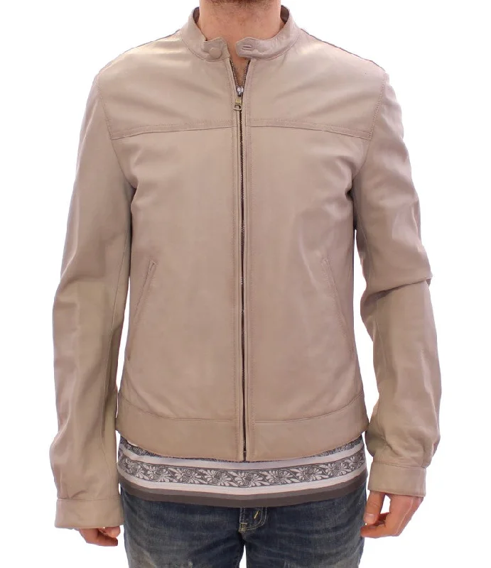 Elegant Top Hats for WeddingsElegant Beige Leather Lambskin Jacket