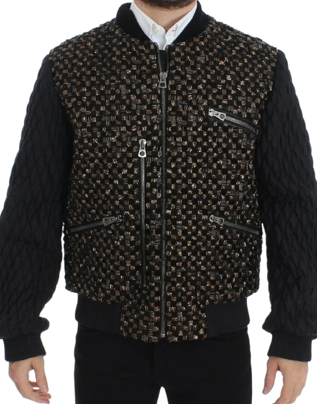Relaxed Fisherman HatsElegant Black Sequined Designer Jacket