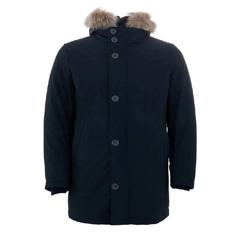 Gentlemen's Fedora HatsElegant Blue Polyester Herno Jacket For Men
