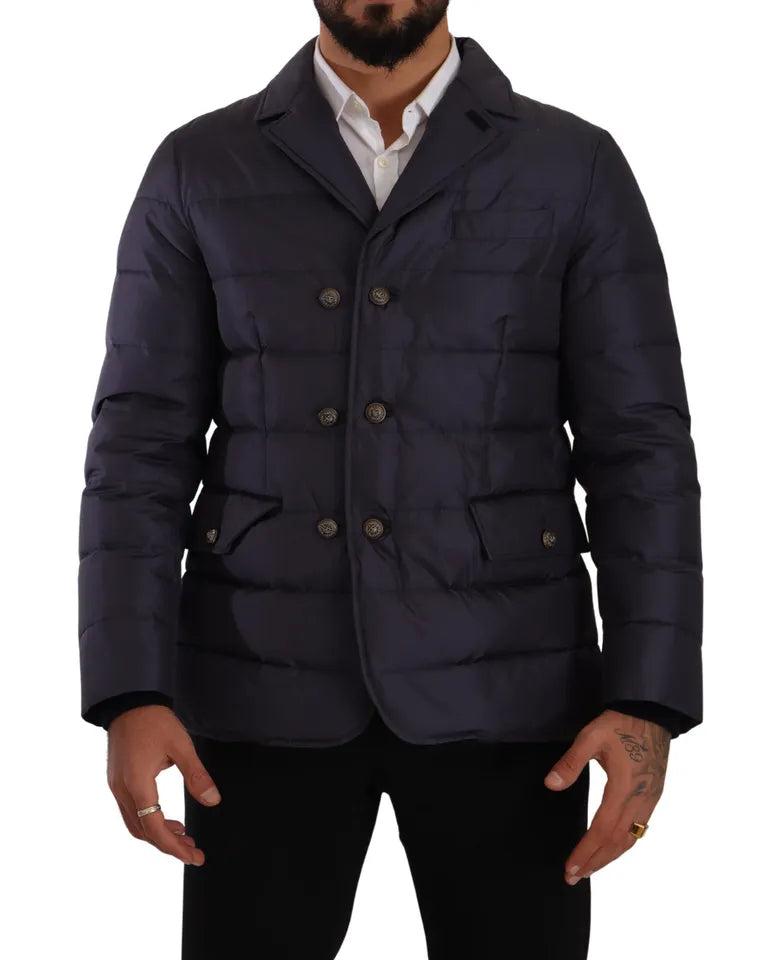 Trendy Men's Anorak JacketsElegant Dark Blue Silk Blend Jacket