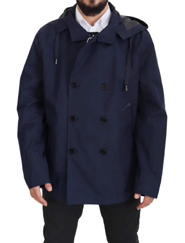 Retro Fedora CapsElegant Double-breasted Blue Parka Jacket