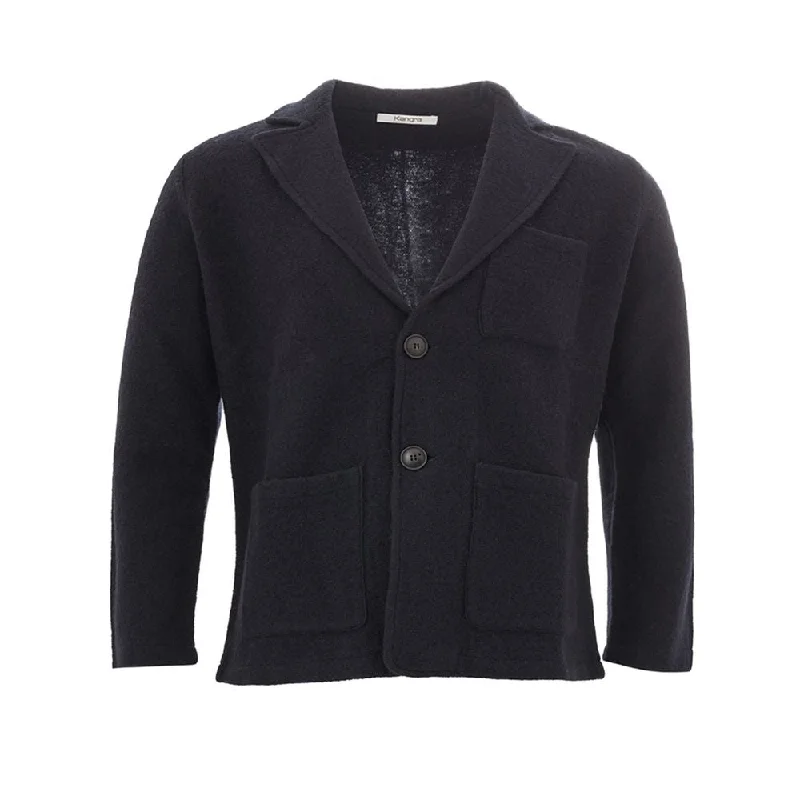 Wide-Brimmed Sun HatsElegant Woolen Blue Jacket For Men