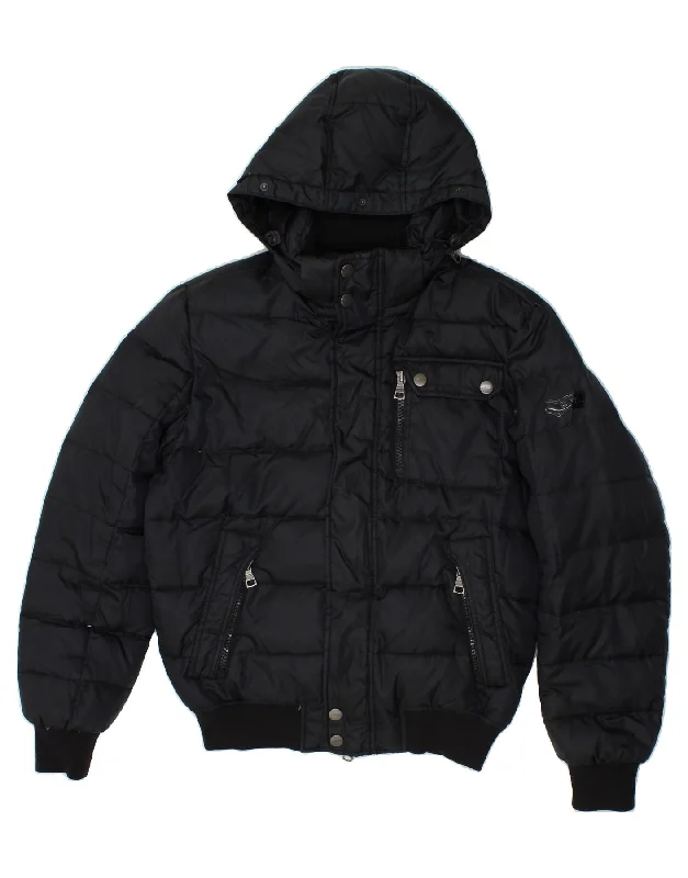 Rainproof Bucket HatsGAS Mens Hooded Padded Jacket UK 38 Medium Black Nylon