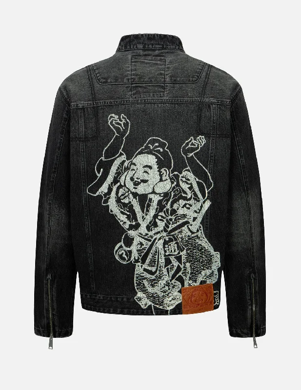 Girls' Beanie HatsGodhead Print Relax Fit Biker Denim Jacket