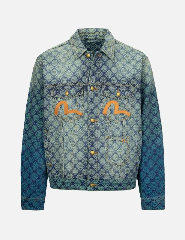 Kids' Sun HatsGradient Allover Kamon Jacquard and Seagull Embrodiery Relax Fit Denim Jacket