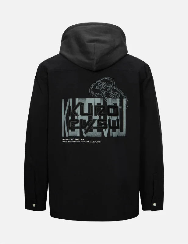 Youth Baseball HatsLogo and Kamon Print Regular Fit Shirt Jacket with Detachable Hood Youth Baseball HatsLogo and Kamon Print Regular Fit Shirt Jacket with Detachable Hood