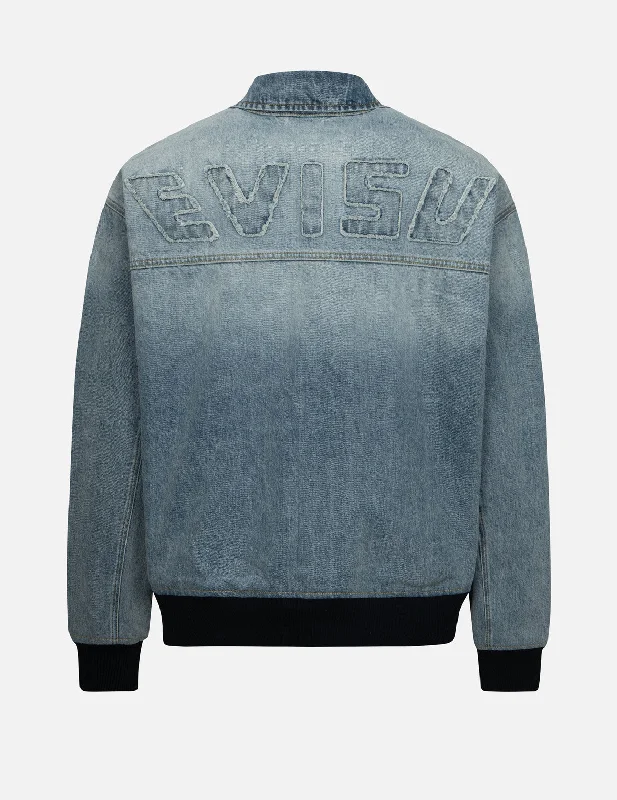 Elegant Top Hats for WeddingsLogo Appliqué Embroidery Oversized Denim Bomber Jacket