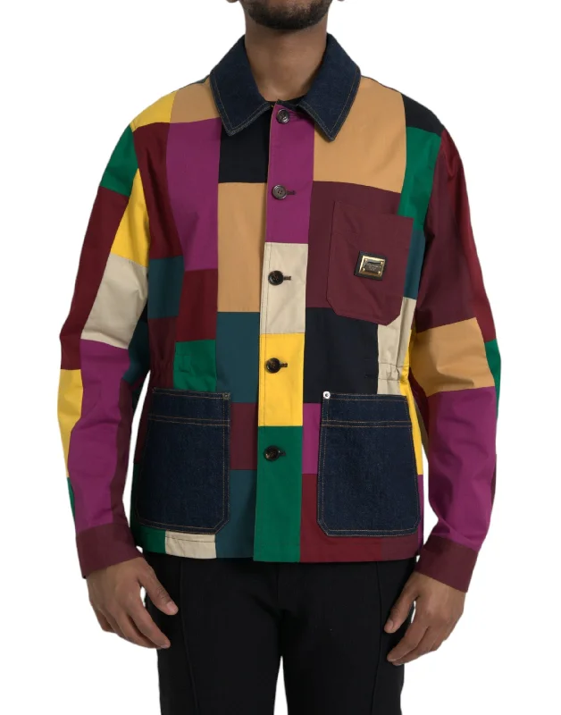 Formal Derby CapsMulticolor Patchwork Cotton Collared Jacket