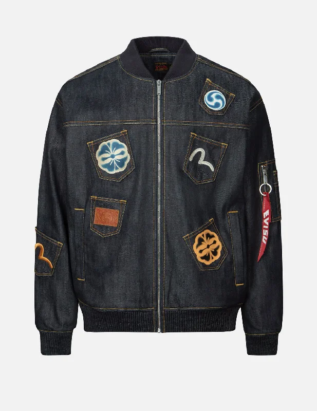 Quilted Beanies for Cold WeatherMulti-logo and Multi-pocket Relax Fit Denim Jacket