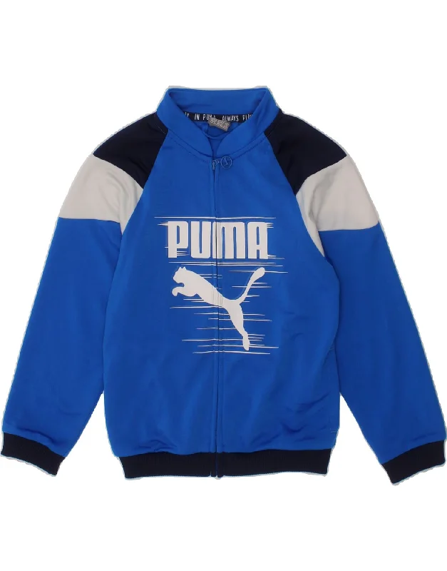 Modern BeaniesPUMA Boys Graphic Tracksuit Top Jacket 3-4 Years Blue Colourblock
