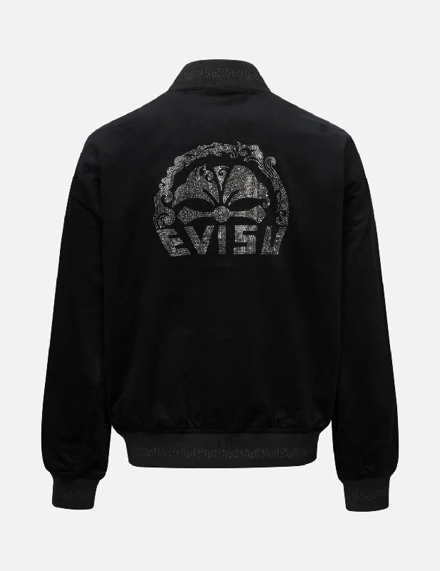 Cool Snapback HatsRhinestone Kamon and Logo Relax Fit Bomber Jacket
