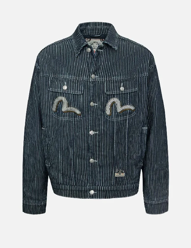 Big Size Fedora HatsSeagull and Wheel of Wisdom Print Loose Fit Denim Jacket