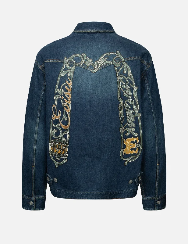 Warm Winter BeaniesSheridan Daicock Print and Seagull Embroidery Regular Fit Denim Shirt Jacket