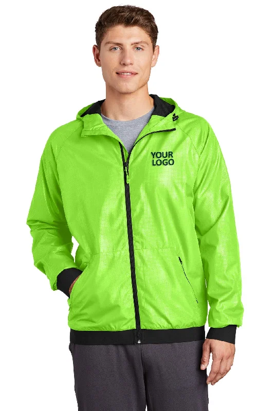 Waterproof Work HatsSport-Tek Embossed Hooded Custom Wind Jackets, Lime Shock/ Black Waterproof Work HatsSport-Tek Embossed Hooded Custom Wind Jackets, Lime Shock/ Black