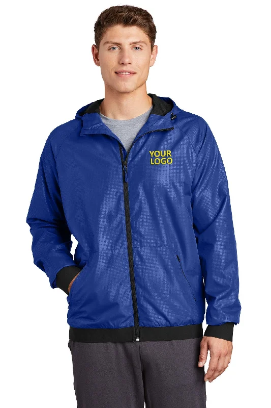 Reversible Sun HatsSport-Tek Embossed Hooded Custom Wind Jackets, True Royal/ Black