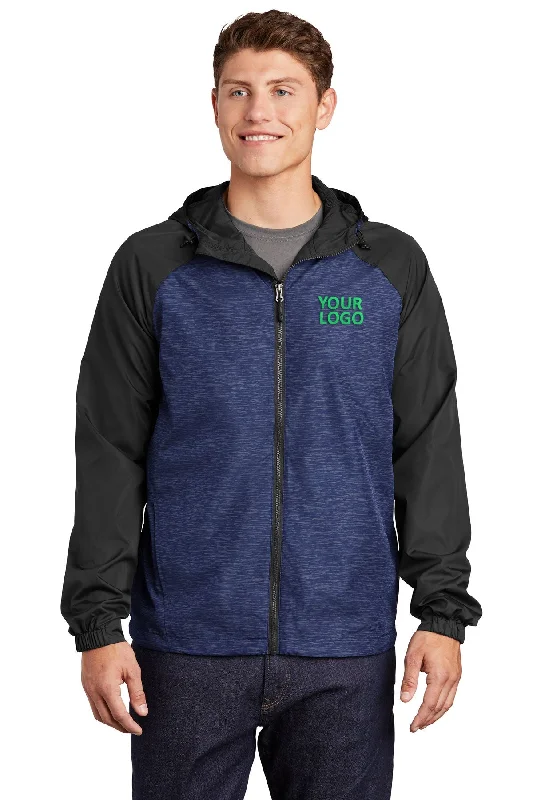 Reversible Bucket HatsSport-Tek Heather Colorblock Custom Raglan Hooded Wind Jackets, True Royal Heather/ Black