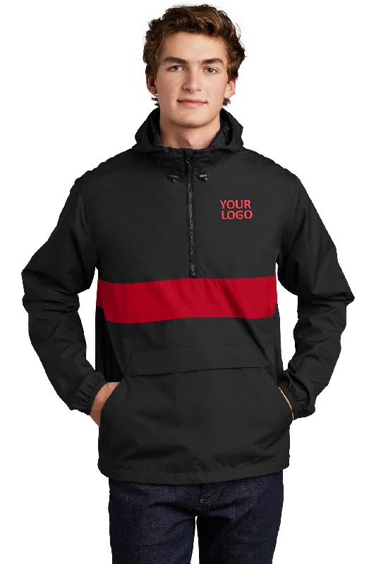 Men's Straw Hats for SummerSport-Tek Zipped Pocket Custom Anorak Jackets, Black/ True Red